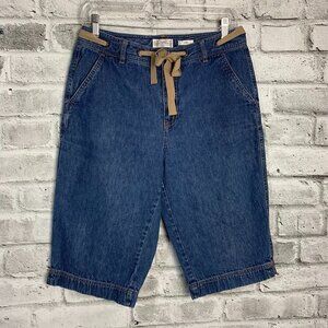 Vintage Denim Jorts Mid High Rise Baggy Relaxed Fit Front Tie Jean Bermuda Short